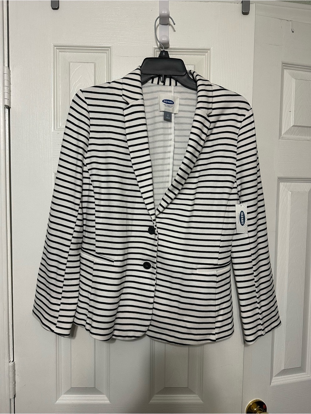 Old Navy Black and White Striped Knit Blazer